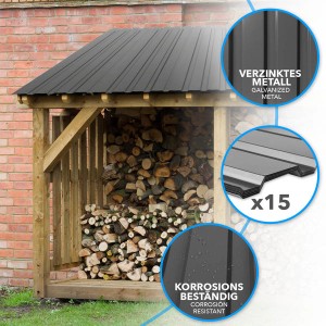 Dunkelgraues Karat Trapezblech 15er-Set als Dach für Holzunterstand.