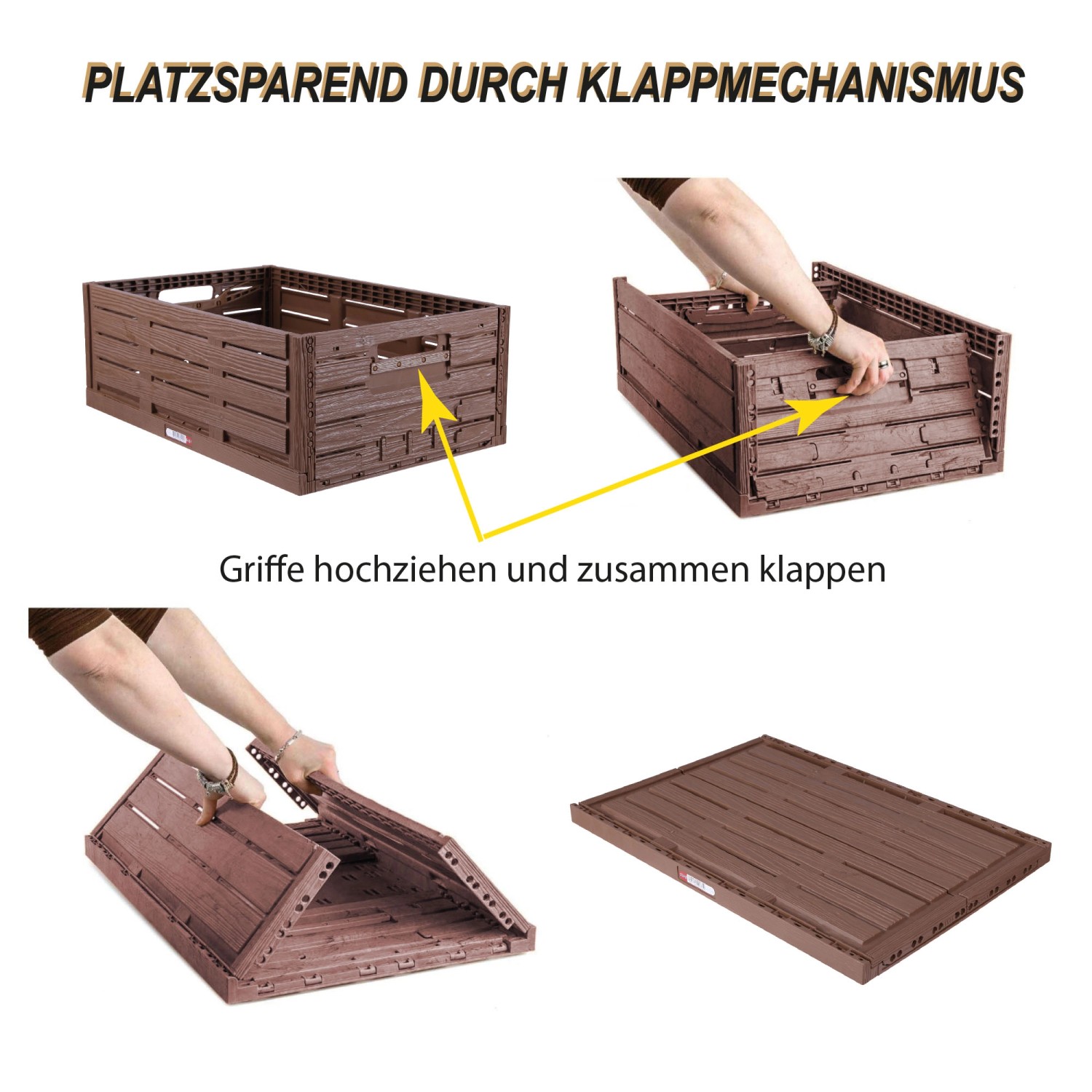 Bestlivings Klappbox in Holzoptik, faltbar. Badaccessoire für Ordnung, platzsparend zusammenklappbar.