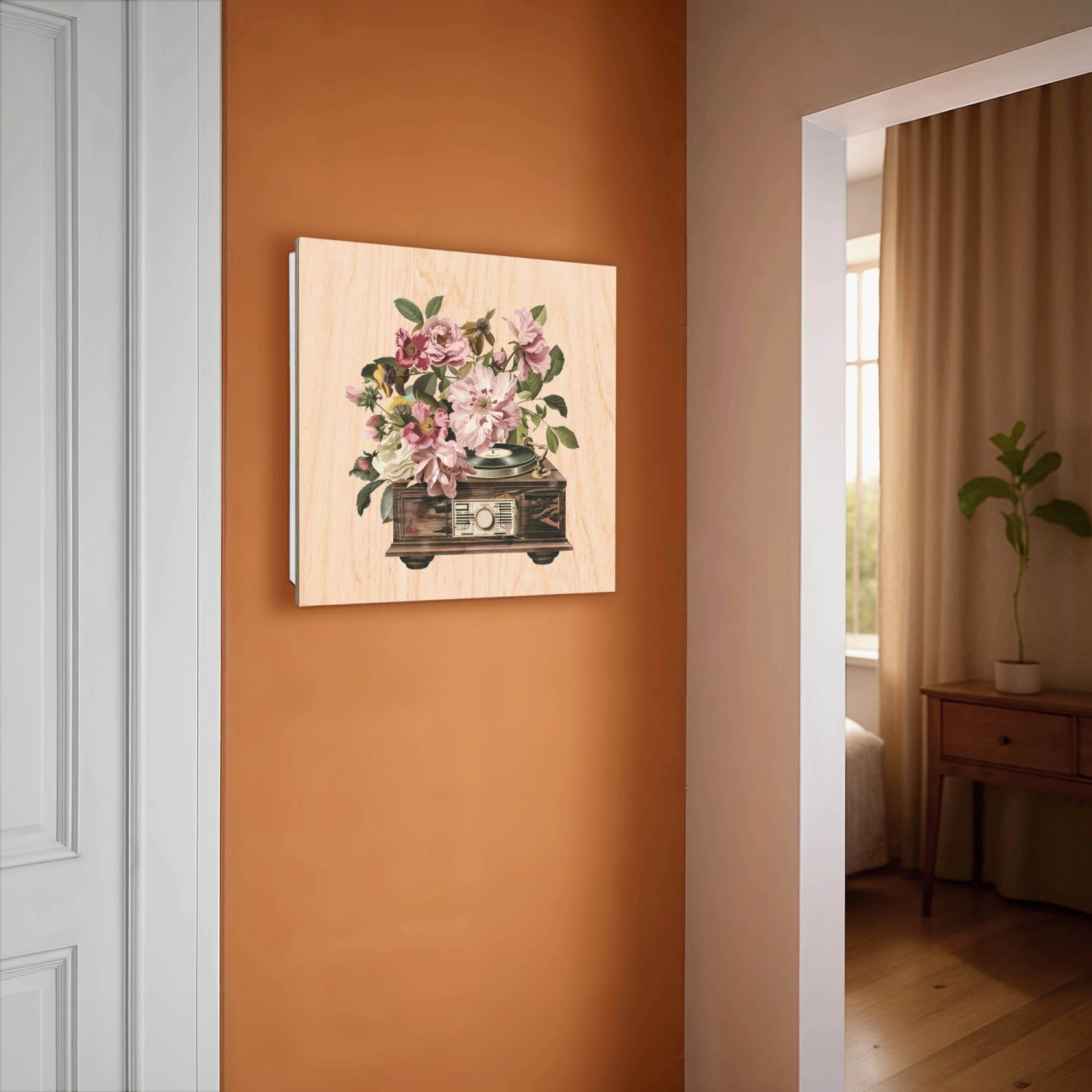 Weißer Banjado Schlüsselkasten aus Holz (30x30cm) mit Blütenklang-Motiv und 50 Haken.