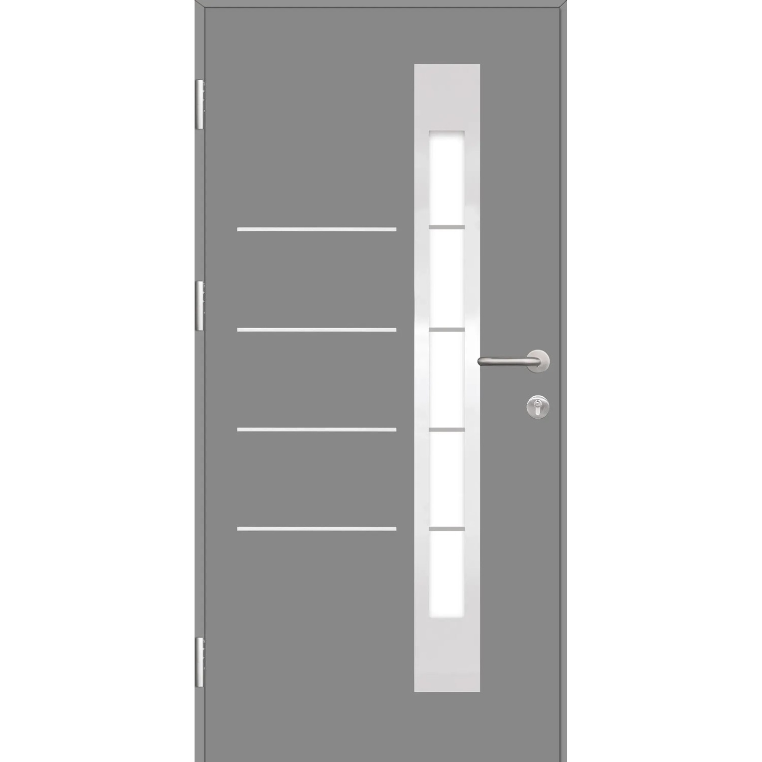 Graue Splendoor Sicherheits-Haustür Berlin Prime RC2 mit Glaseinsatz und Edelstahlgriff.