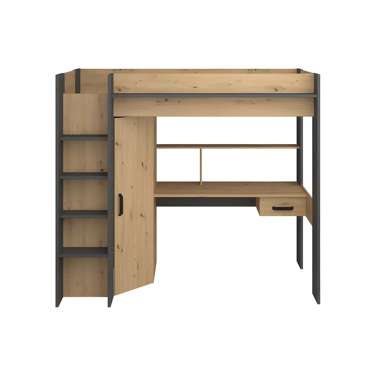 Vente-unique Hochbett Auckland Anthrazitgrau  Naturfarben Hell 204.4 cm