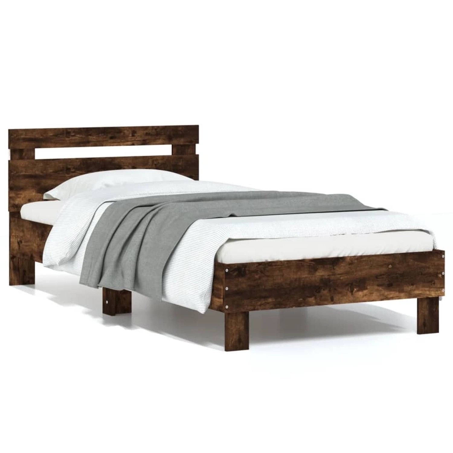 vidaXL Bettgestell mit Kopfteil und LED-Leuchten Räuchereiche 75x190cm 8387 günstig online kaufen