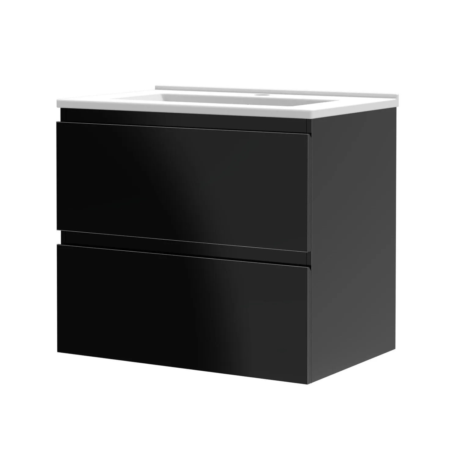 AICA Waschbecken mit Unterschrank 60 cm Aalst Badmöbel Set Waschtisch mit Unterschrank Schwarz Hochglanz Softclose 2 tlg.