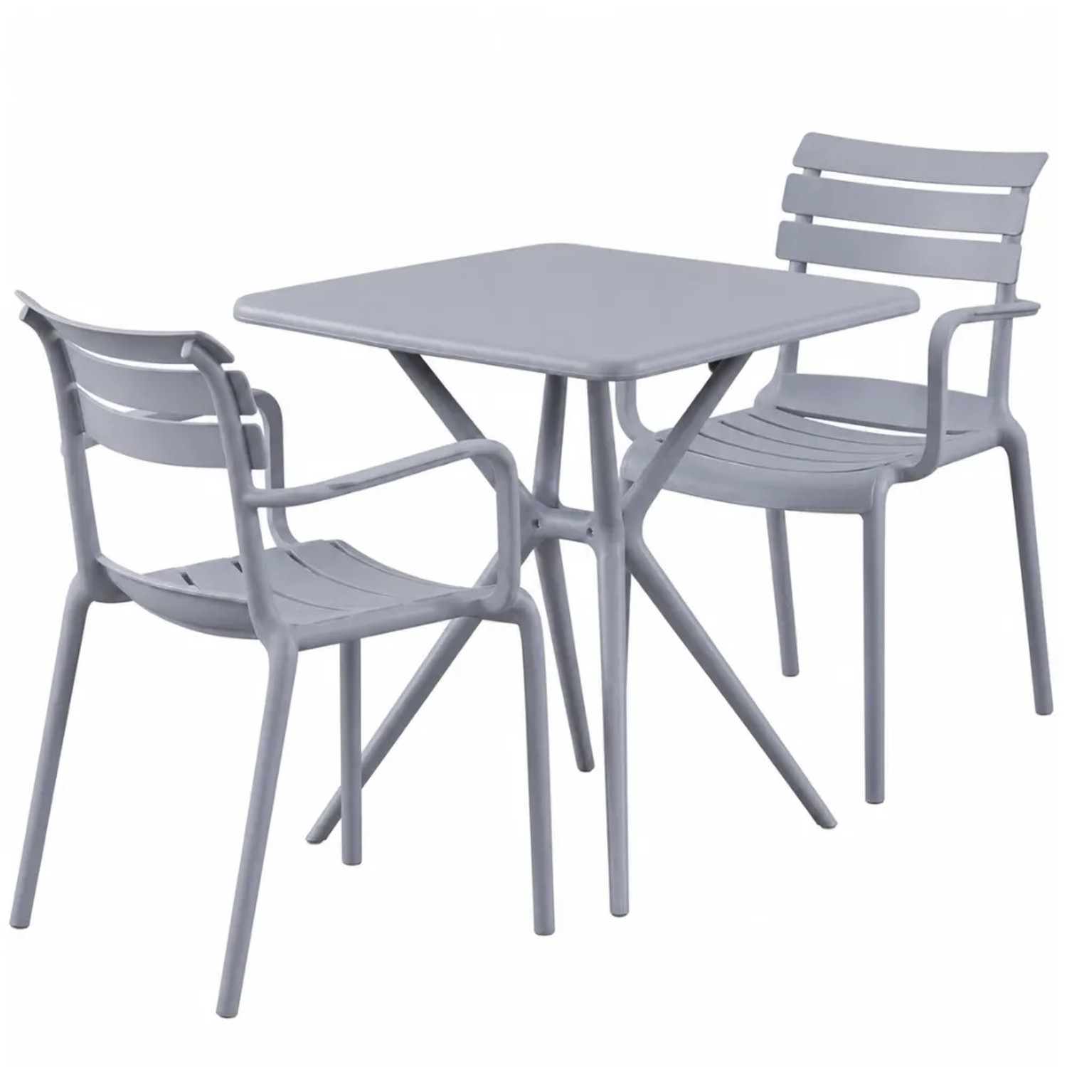 DELUKE Gartenmöbel-Set NORA mit 2 Stühlen 186x72x82cm Kunststoff Grau Balkonset Gartenset Tisch mit Stühlen Bistroset Outdoor