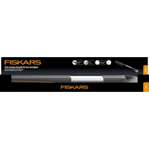 Fiskars Plus Auto-Schneebürste und Eiskratzer mit Aluminiumstiel, grau-schwarz, für effizientes Schneeräumen.