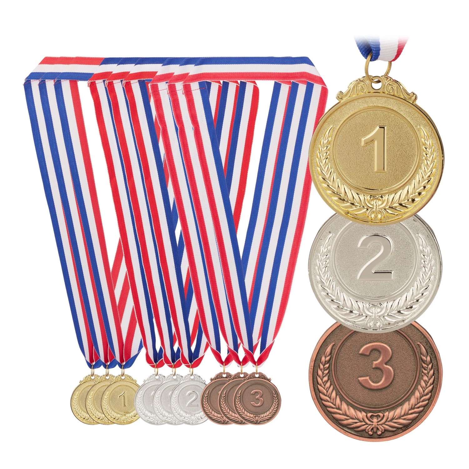 Relaxdays Medaille Metall Gold Silber Bronze 12er Set Mit Stoffband 5 cm 20 g
