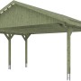 Satteldach-Carport Wallgau, Doppelcarport aus grün imprägniertem Holz mit Dachlattung.