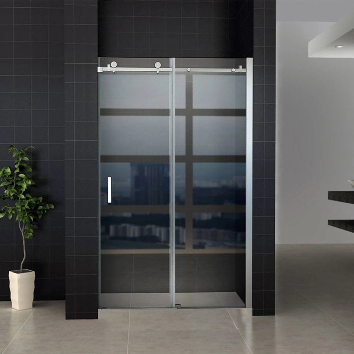 Aloni Nischentür Schiebetür Klarglas 140x200 Chrom günstig online kaufen