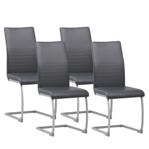 4er Set Albatros Freischwinger MURANO in Grau mit Kunstlederbezug und silberfarbenem Stahlgestell.