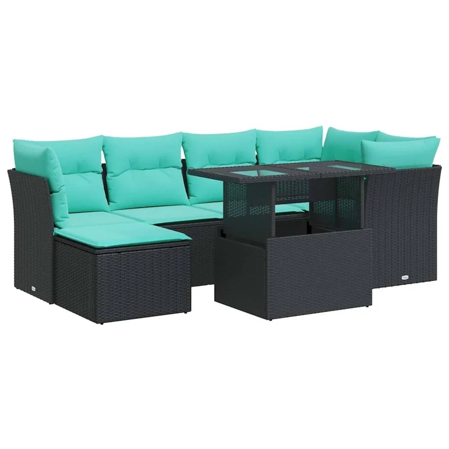 vidaXL 7 Tlg Garten-Sofagarnitur mit Kissen Schwarz Poly Rattan 3326188
