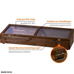 Dobar Frühbeet-Aufsatz für Hochbeet 117 cm x 40 cm x 16 cm Dunkelbraun FSC®