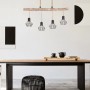 Schwarze Globo Pendelleuchte Priska, 4-flammig, mit Holz und Hanfseil, modernes Design.