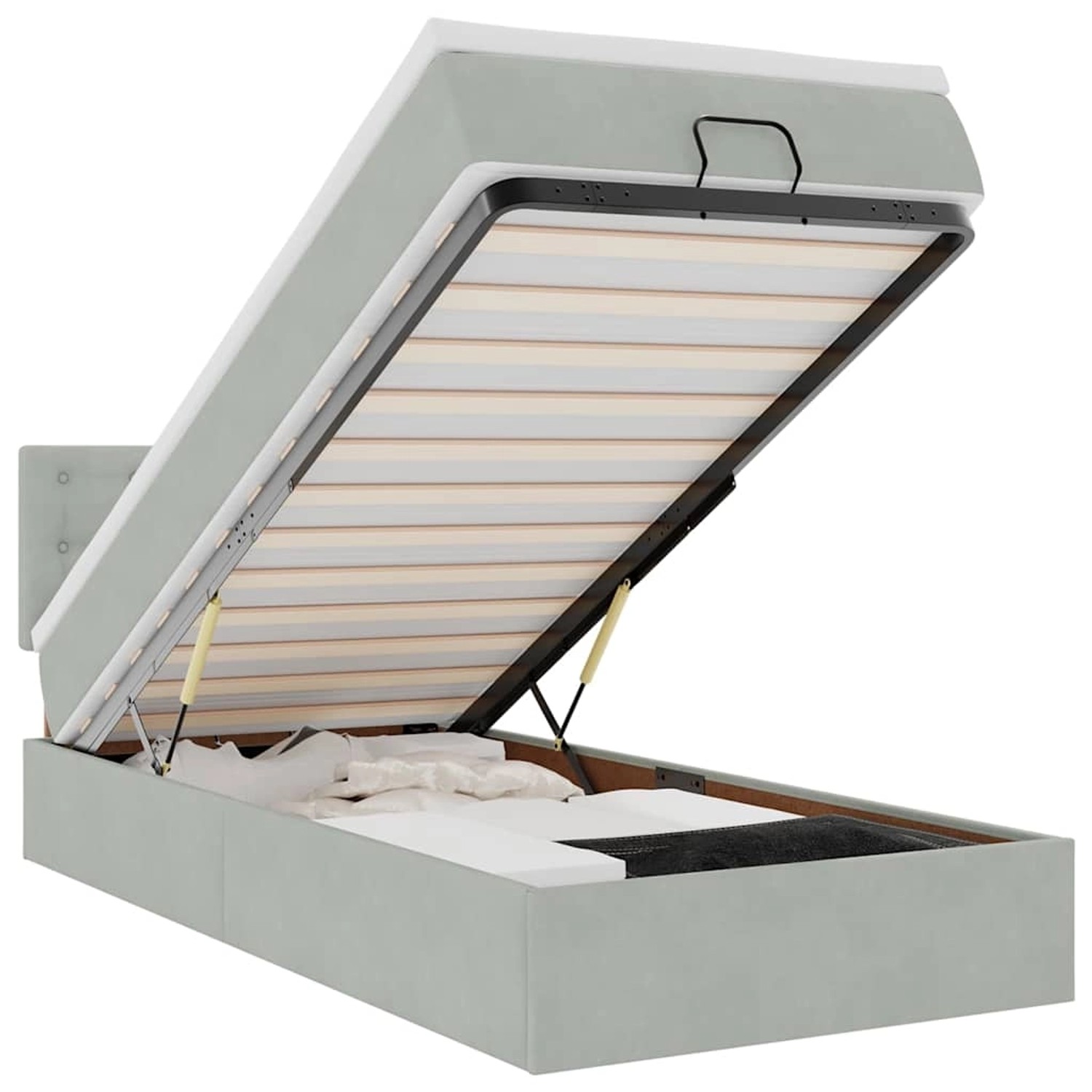 vidaXL Ottoman-Bett mit Matratze & LEDs Hellgrau 100x200 cm Samt 3312746