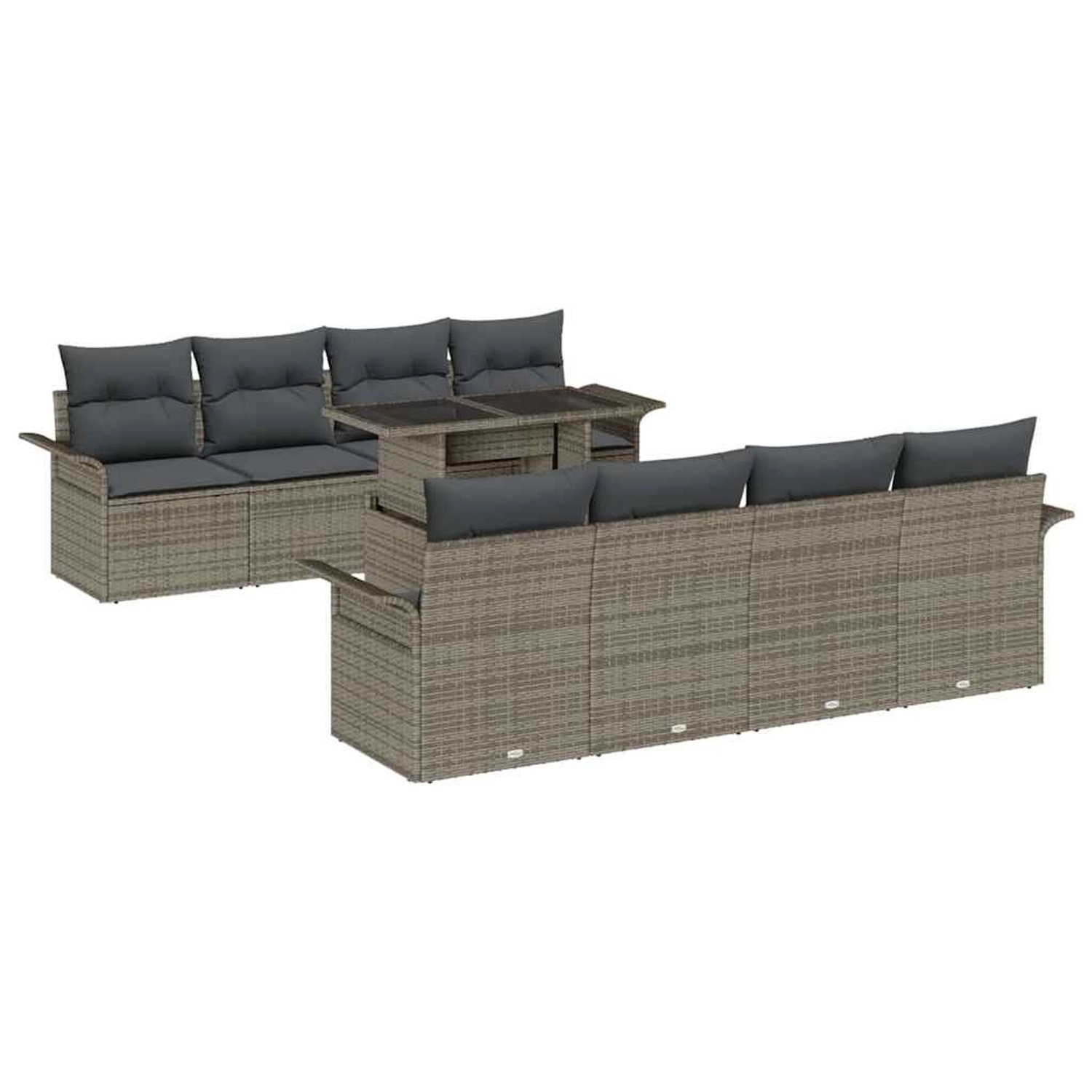 vidaXL Garten-Sofa-Set mit Kissen mit Speicher 9-Tlg Grau Poly Rattan 33569 günstig online kaufen