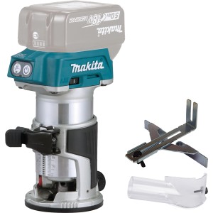 Makita Akku-Multifunktionsfräse DRT50Z/18V mit Zubehör. Ideal zum Fräsen von Nuten und Motiven in Holz.
