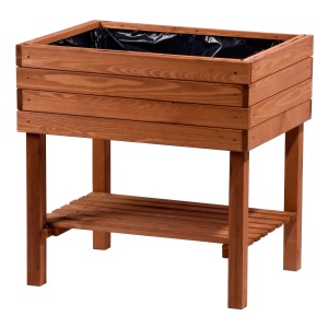 Braunes Dobar Holz-Hochbeet 80x80x60 cm mit Ablageboden für Garten oder Balkon.