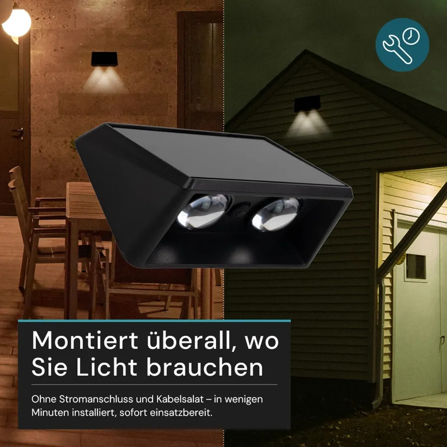 LUXULA Solar Wandleuchte 2-flammig CCT Warm- Kaltweiß 3000-6500K Akku LED Außenleuchte Gartenbeleuchtung IP54 Wetterfest Schwarz_6