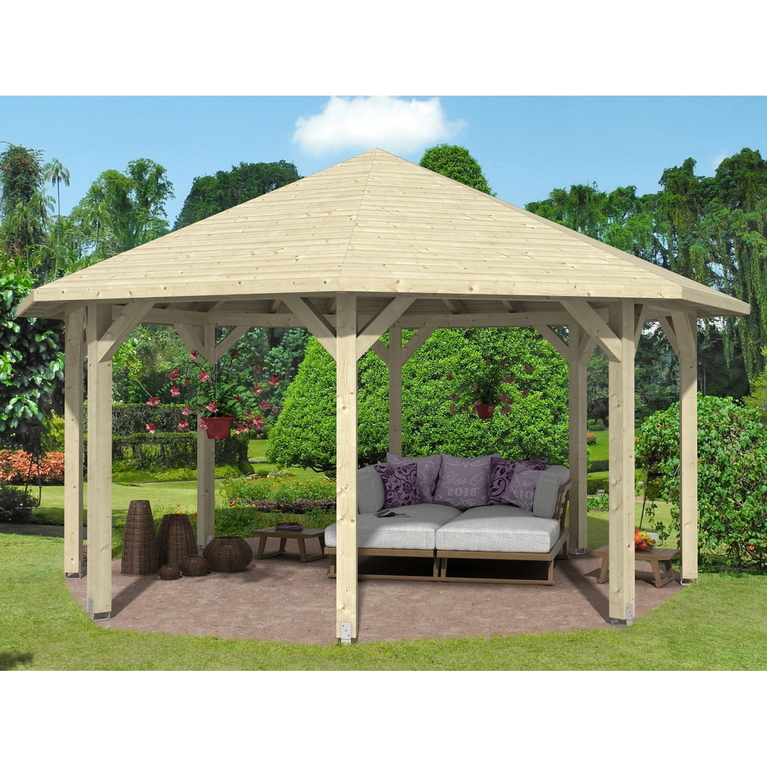 Skan Holz Pavillon Nice 3 Leimholz 557 cm x 557 cm Natur