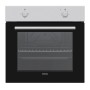 Eleganter schwarzer Einbau-Backofen mit silbernem Bedienfeld und Griff, ideal für Einbauküchen.