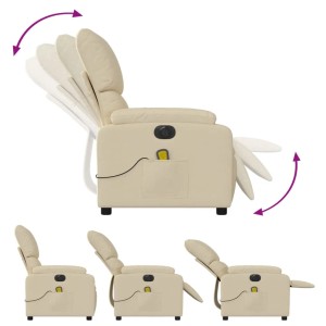 Elektrischer Massagesessel in Creme mit Liegefunktion, verschiedene Positionen dargestellt.