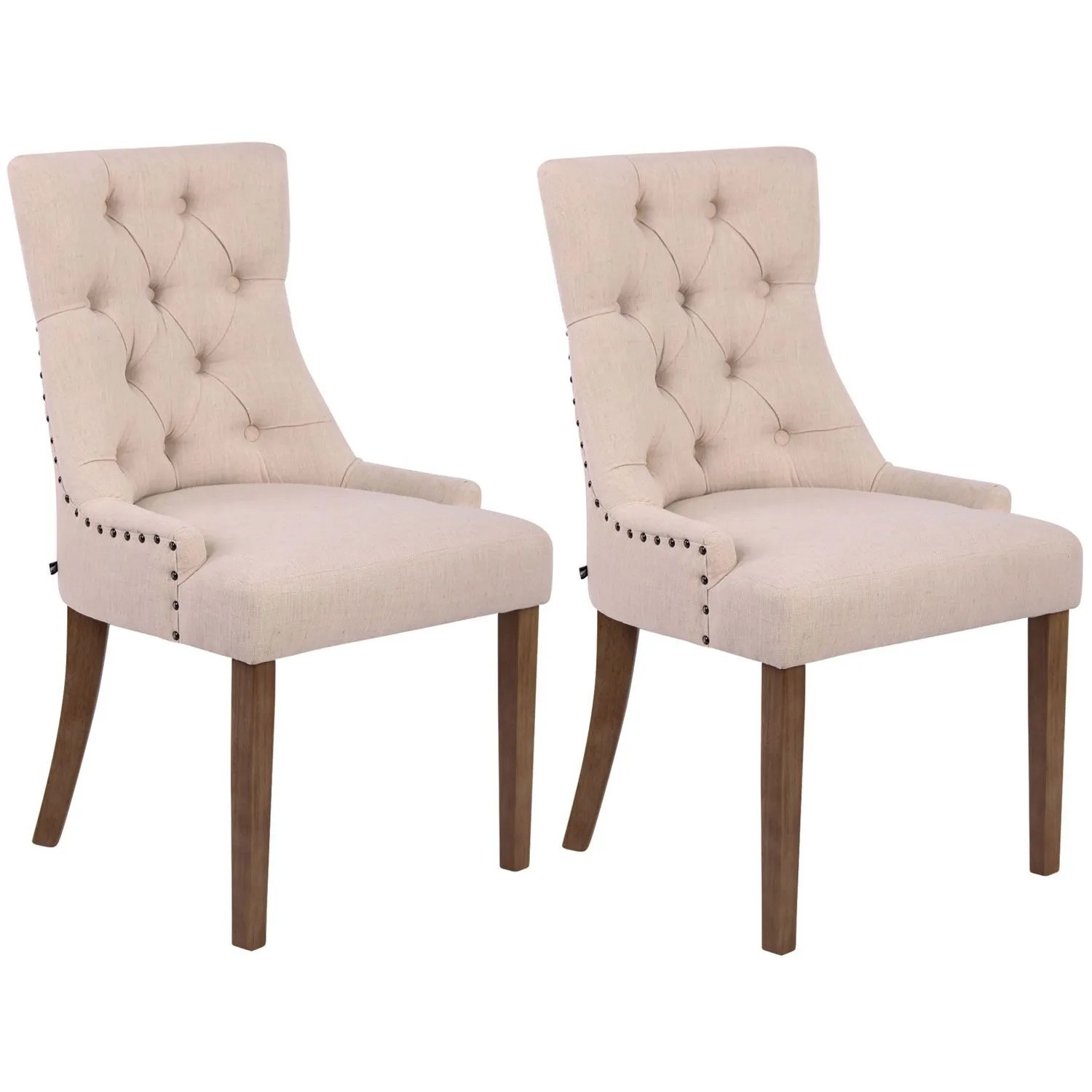 CLP 2er Set Esszimmerstuhl Aberdeen Stoff Creme/Antik-Hell