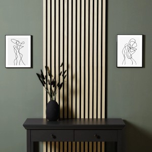 Homestyle4u Akustikpaneele Holz, 4er Set Creme, beige Wandpaneele im Raum.