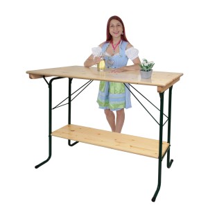 PROREGAL Stehtisch 110x125cm: Biergartentisch aus Holz mit Ablage und grünem Metallgestell.