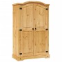 Kleiderschrank im Mexiko-Stil aus Kiefernholz mit 2 Türen und schwarzen Metalldetails.