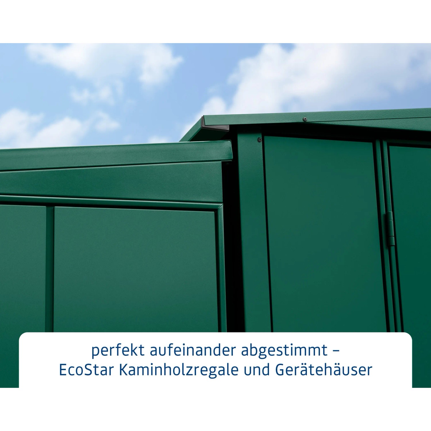 Detailaufnahme: EcoStar Kaminholzregal Elegant-V, moosgrün. Metallregal zur Kaminholzlagerung.