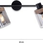 Schwarze 2-flammige Wandleuchte Pasqual mit Rauchglas-Schirmen und Holzdetails für E27 Leuchtmittel.