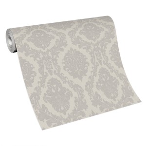 Erismann Vliestapete Versailles Royal in Taupe mit opulentem Ornamentmuster.