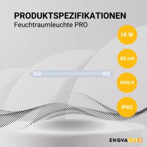 ENOVALITE LED Feuchtraumleuchte PRO, 65cm, 18W, neutralweiß, IP65, für Keller und Garage.