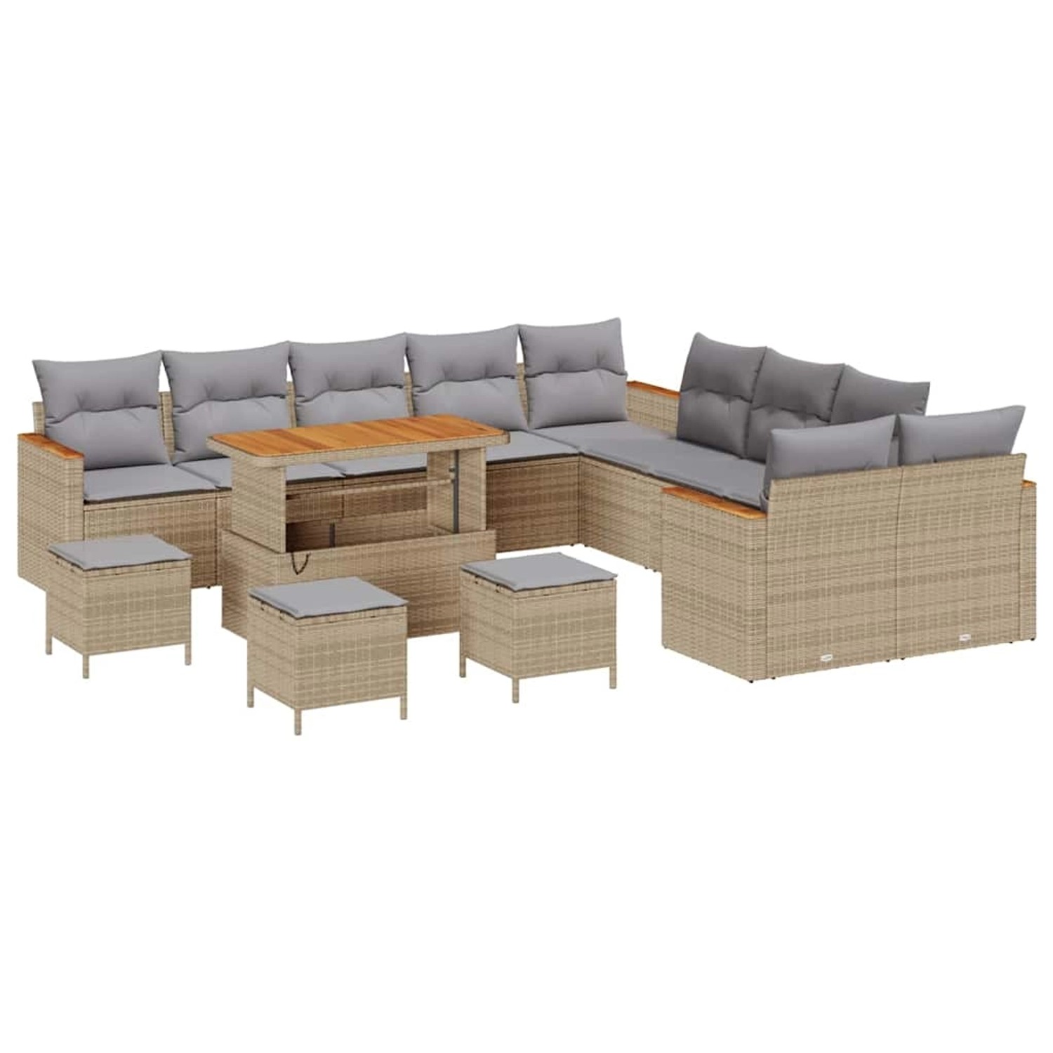 vidaXL 14-Teiliges Garten-Sofa-Set mit Kissen in Beige aus Poly Rattan und günstig online kaufen
