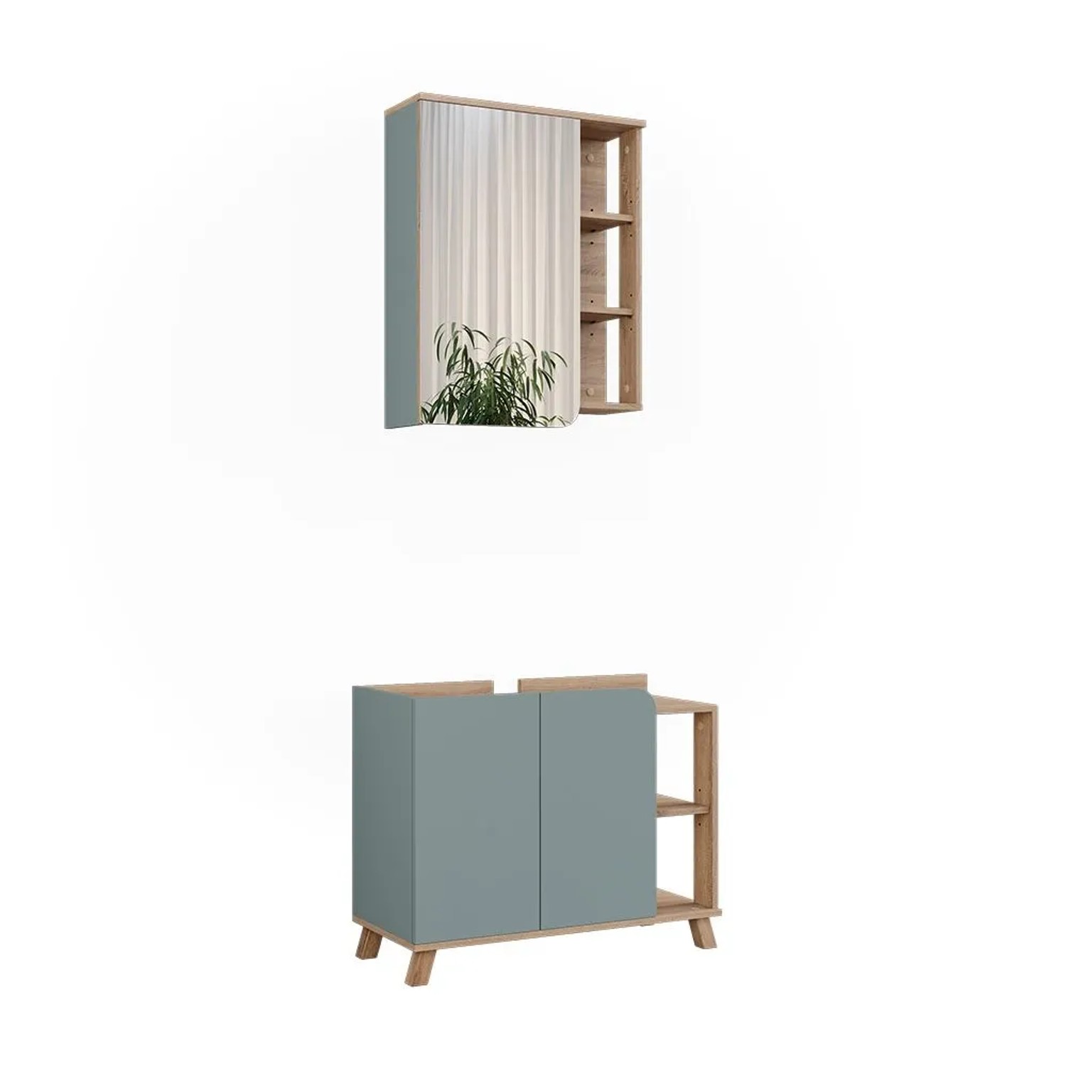 Vicco Badmöbel-Set Karen Sonoma/Blau 80 x 65 2-teilig