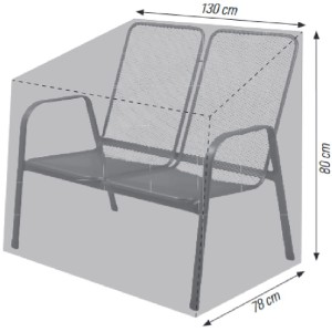 Anthrazitfarbene Acamp Schutzhülle für eine 2-Sitzer Gartenbank mit Maßangaben.