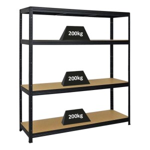 Schwarzes PROREGAL Schwerlastregal Giant Elephant mit 5 MDF-Fachböden, je 200 kg belastbar.