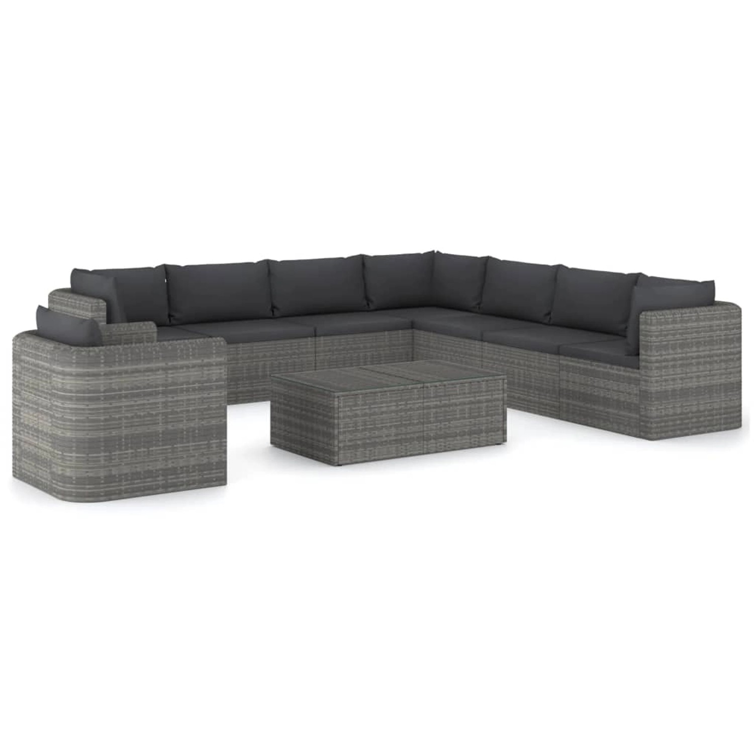 9-tlg. Garten-lounge-set Mit Kissen Poly Rattan Grau günstig online kaufen