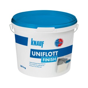 Eimer Knauf Uniflott Finish Feinspachtelmasse, 20 kg, für Gipskartonplatten.