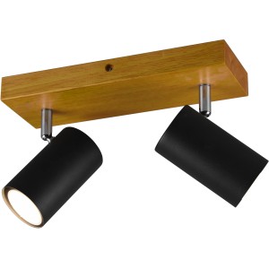 Trio Strahler Marley, 2-flammig, schwarz matt, mit Holzsockel. Deckenspot für Wohn- und Schlafzimmer.