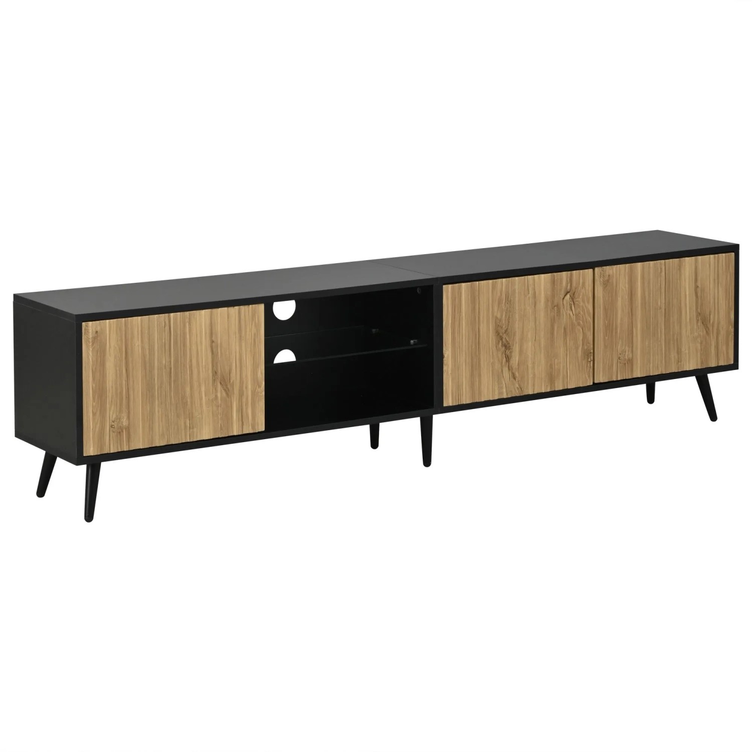 okwish TV Schrank LED Gehärtetes Glas 6 Beine Stauraum Wohnzimmer 175x31x43.5cm Natur