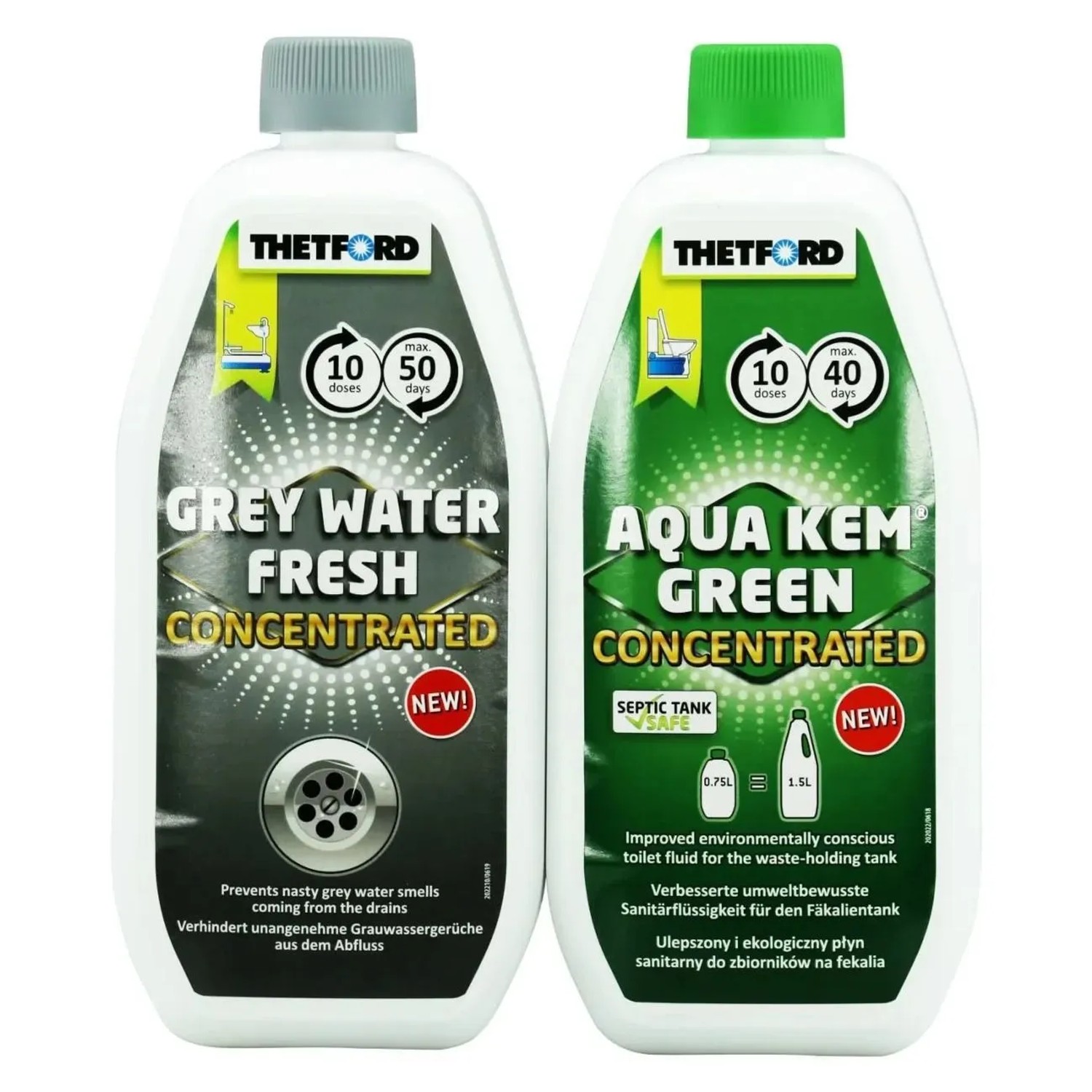 Thetford Aqua Kem Green Konzentrat 0,75 Liter & Grey Water Fresh 0,80 Liter