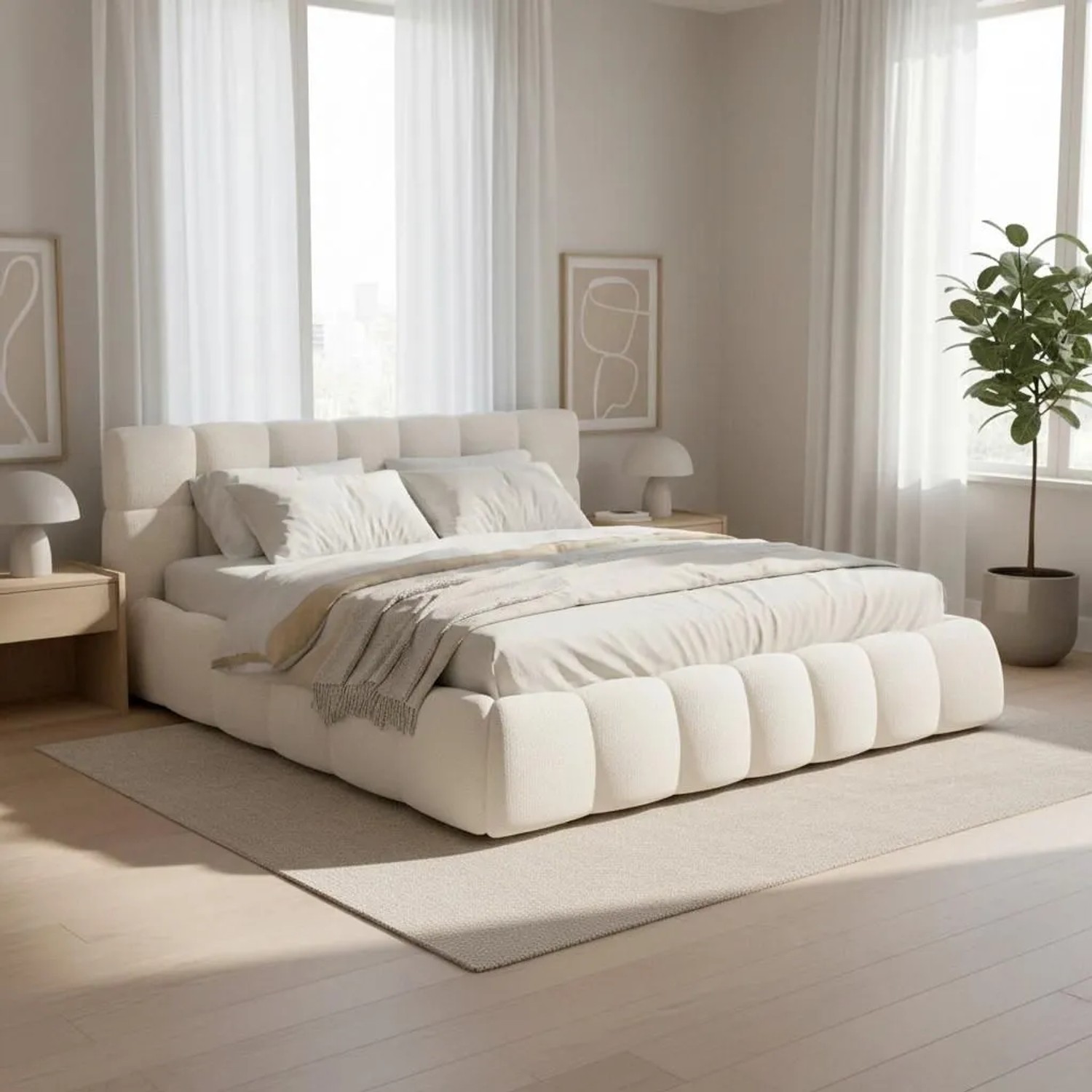 Bessagi Home Polsterbett Marija Elfenbein ca. 180x200 cm Stauraum