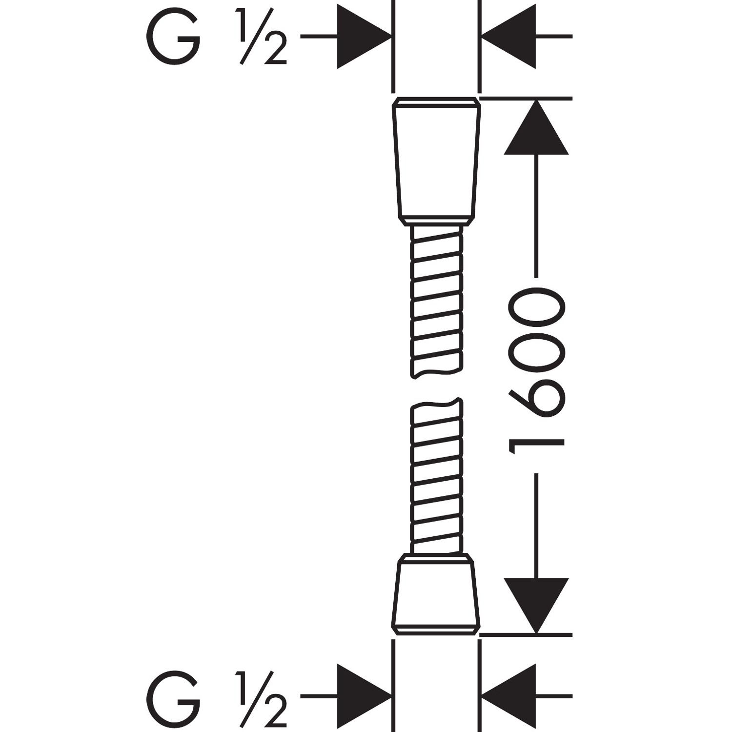 Technische Zeichnung: Hansgrohe Sensoflex Metall Brauseschlauch, 160 cm, Chrom, mit Maßangaben.