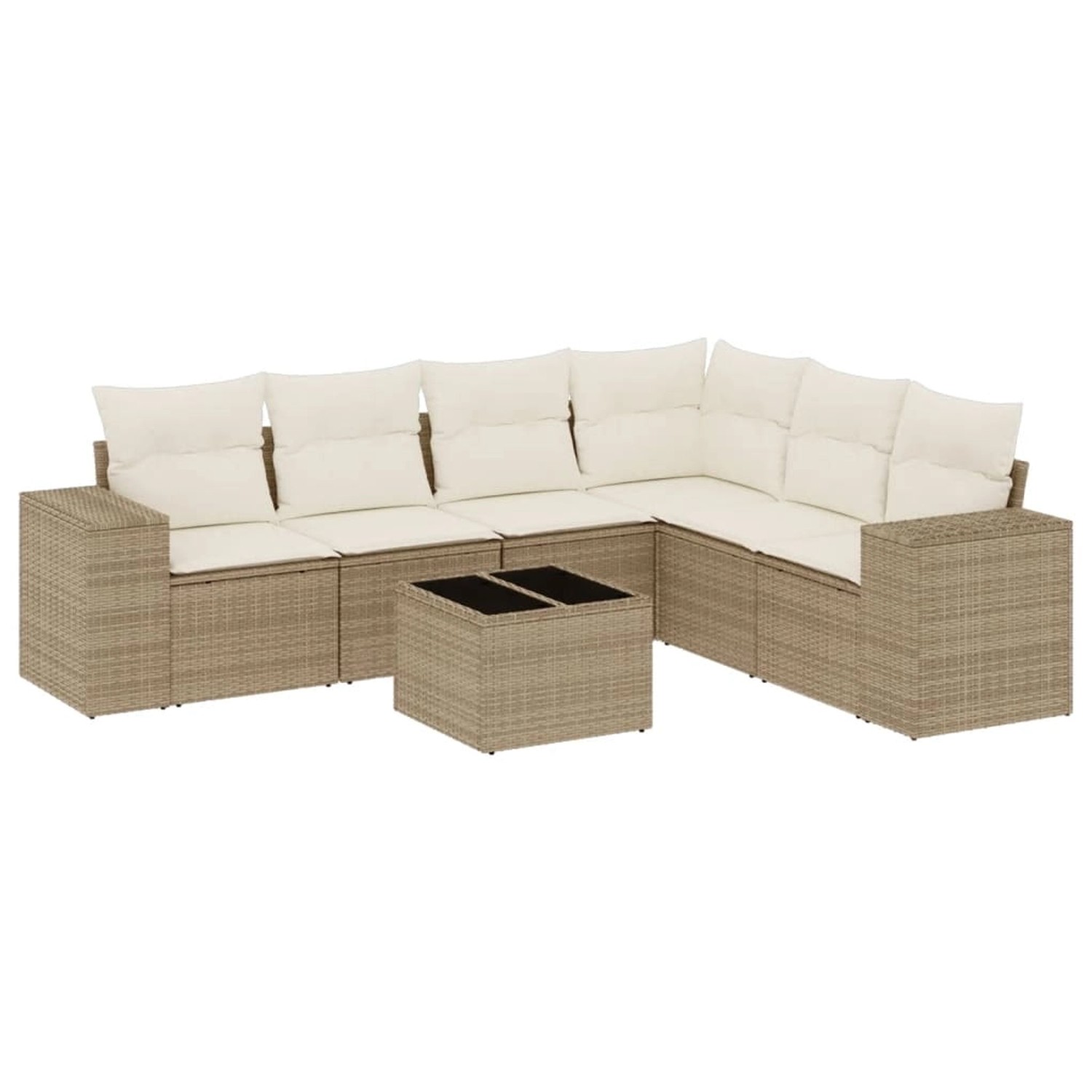vidaXL 7-Tlg Garten-Sofagarnitur mit Kissen Beige Poly Rattan 3254955