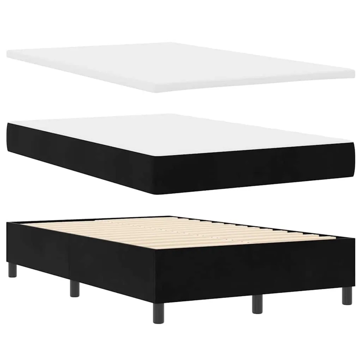 vidaXL Boxspringbett mit Matratze Schwarz 120 x 200 cm Samt 3344506