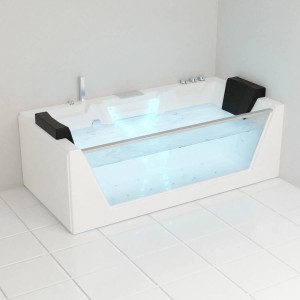 Weisse Tronitechnik Whirlpool Badewanne Mykonos mit Wasserfall, Hydromassage und Farblicht.