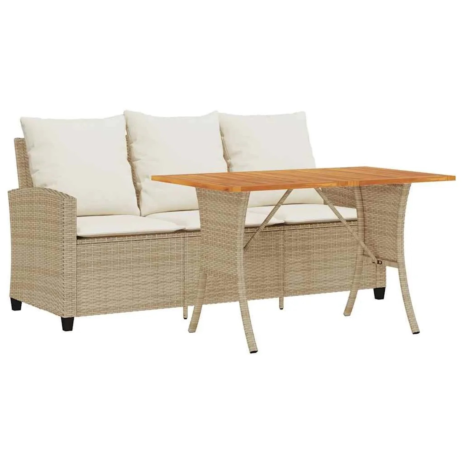 vidaXL Gartensofa 3-Sitzer mit Kissen & Tisch Beige Poly Rattan 4103858