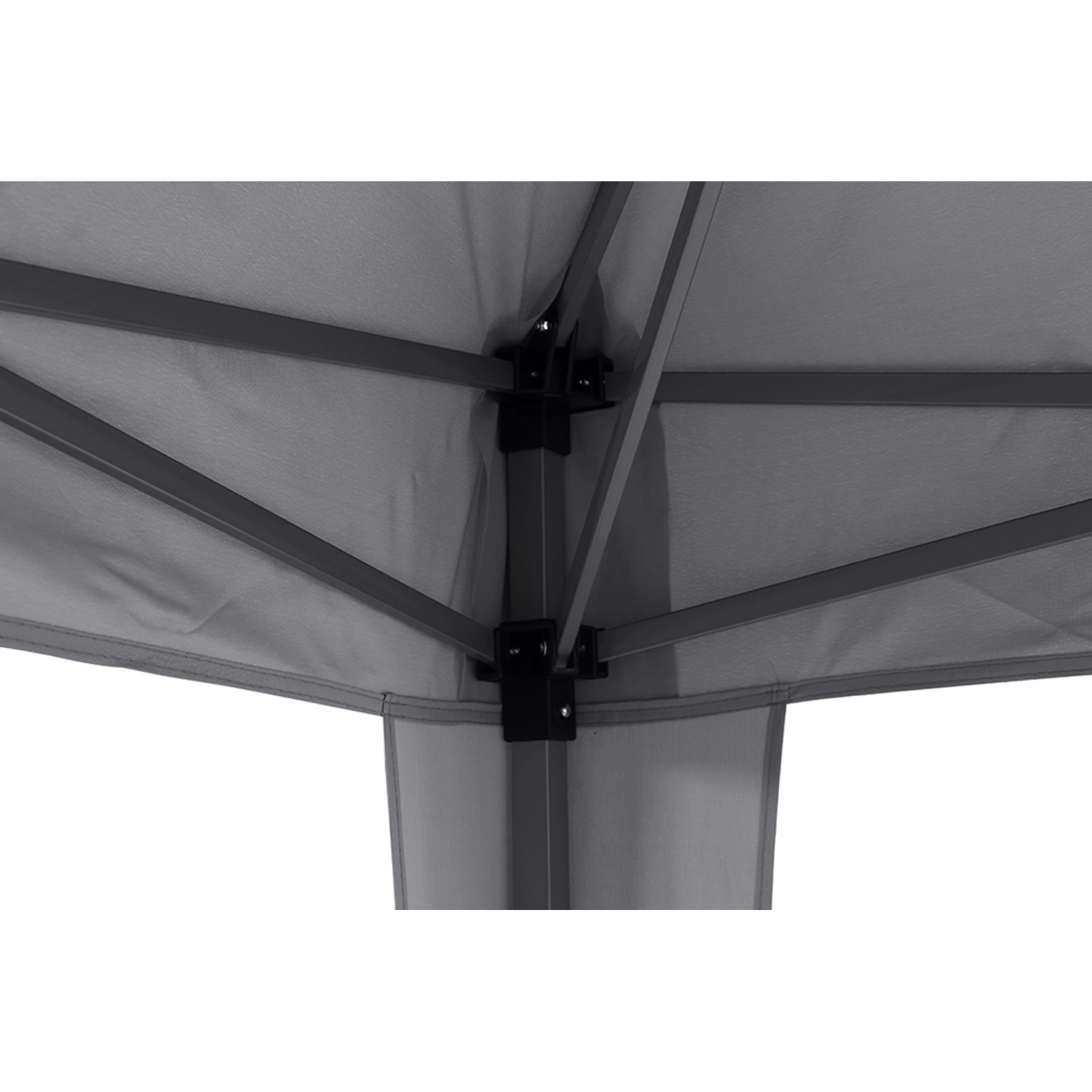Detailaufnahme des grauen Siena Garden Pavillons (300x300 cm) mit Stahlgestell und Polyesterdach.