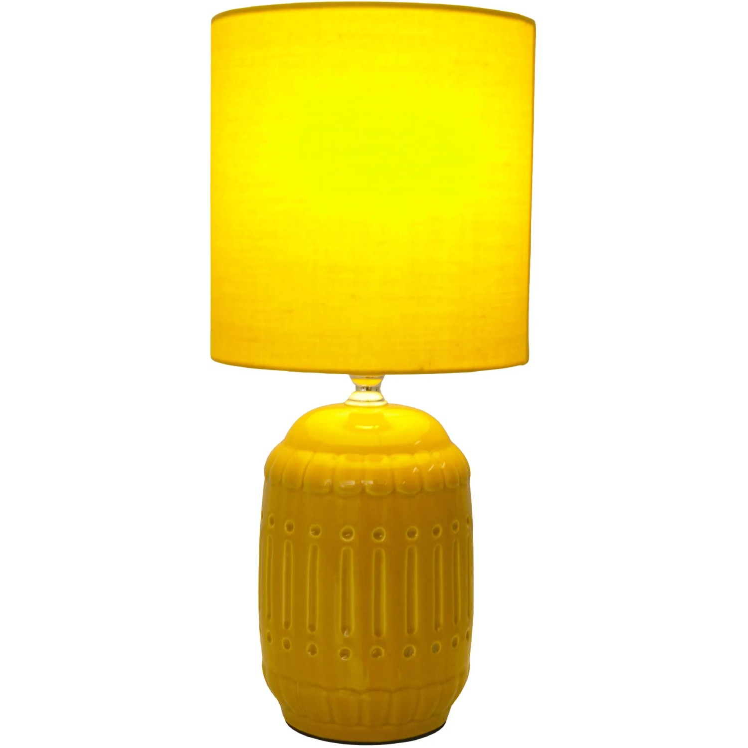 Gelbe Näve Tischleuchte Erida aus Keramik mit Stoffschirm, Design-Tischlampe.