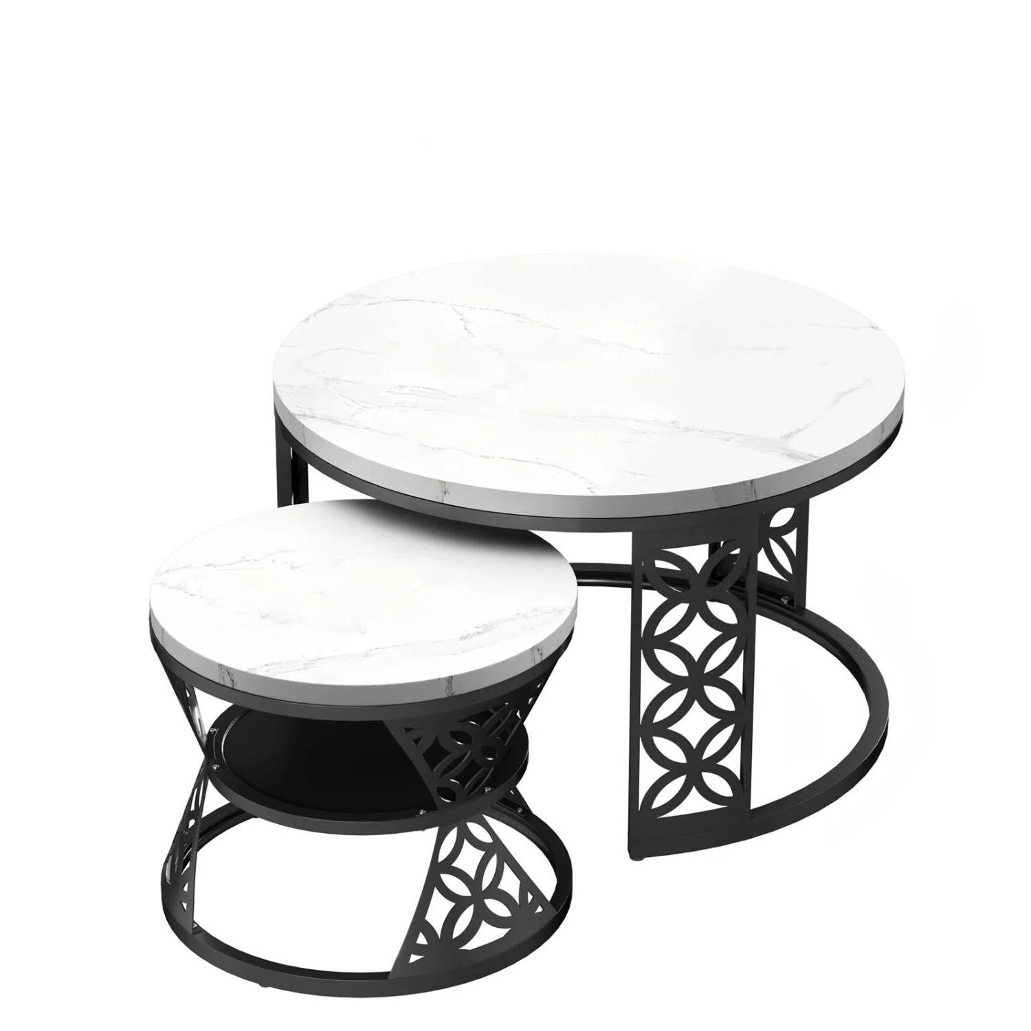 okwish Couchtisch mit Marmor Optik Metallbeinen Wohnzimmer 70x 70x 45cm Weiß Schwarz